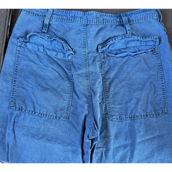 Anthropologie Wide Leg Crop Pants Linen Blend Casual Blue Trousers Size 27 GUC - Picture 7 of 7